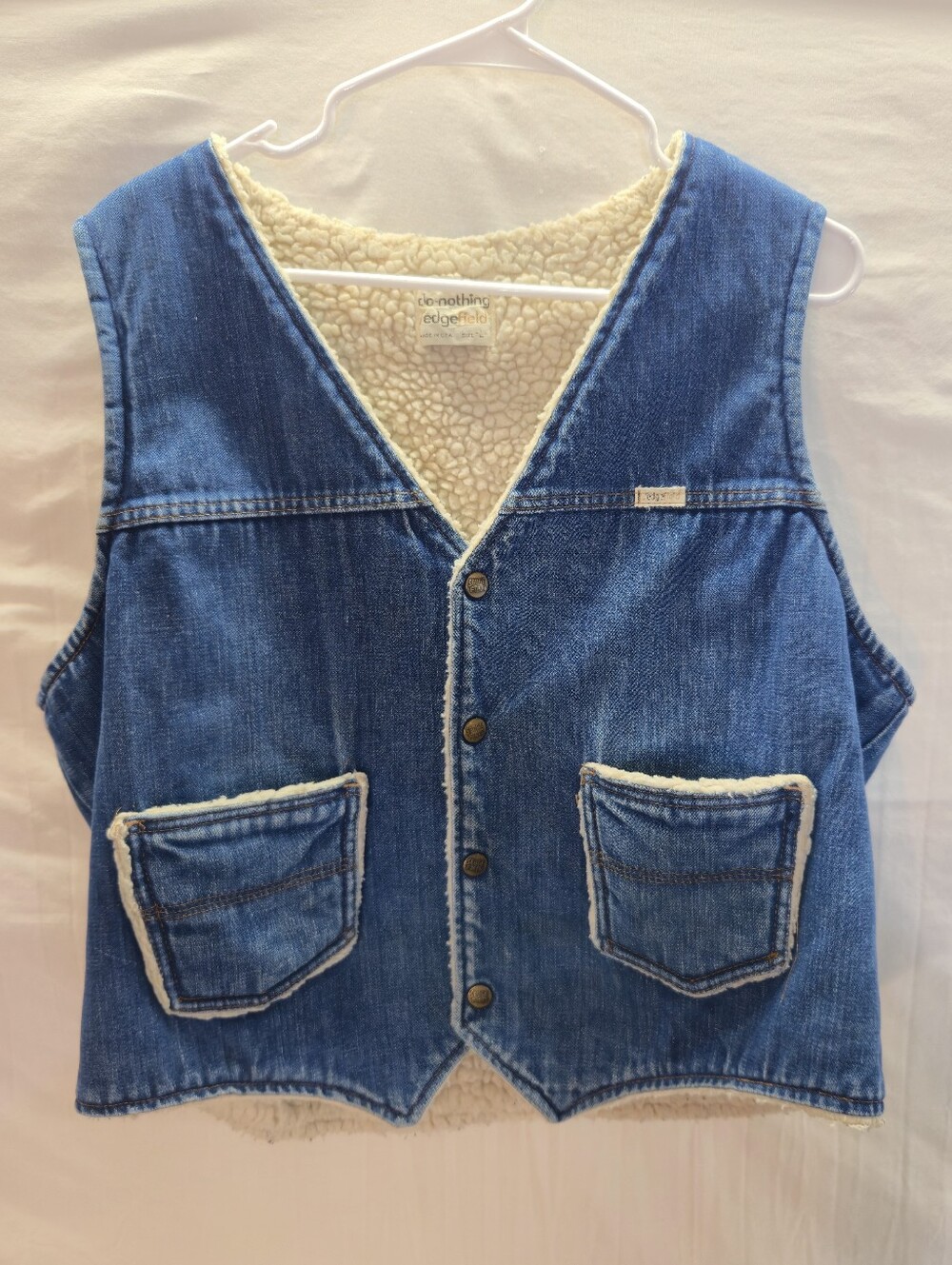 Vintage 70s Do-nothing By Sedgfeild Men's Large Denim Sherpa Lined Vest